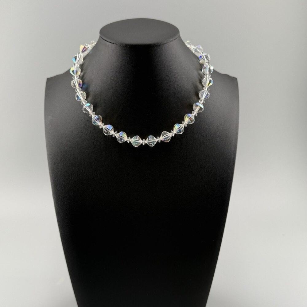 Vintage LAGUNA AB Crystal Choker Necklace Aurora Borealis Faceted Glass Beads